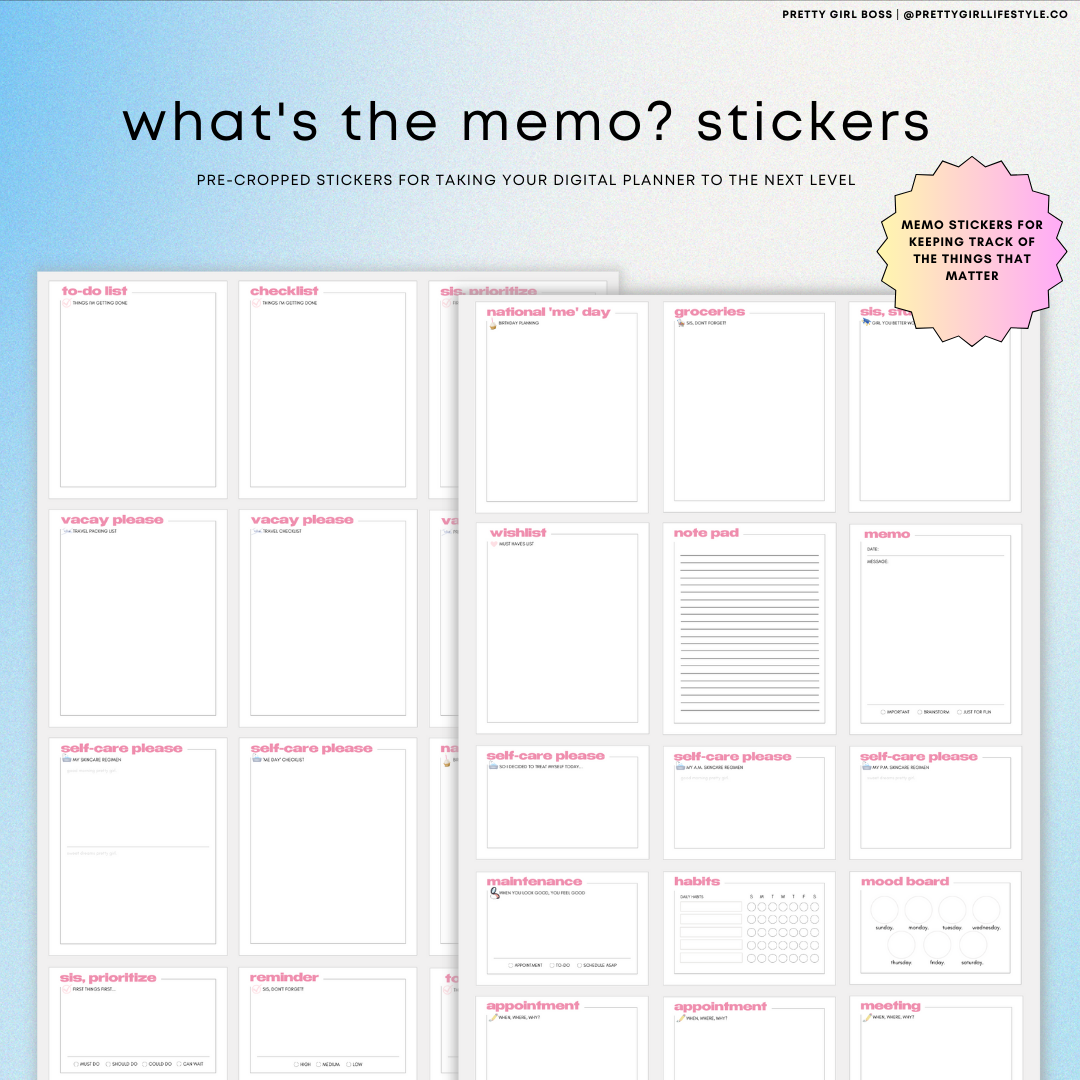 PGB What's The Memo? Sticker Set in Pink